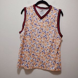 Foray Golf White & Orange Floral V Neck Tank Top Size XL